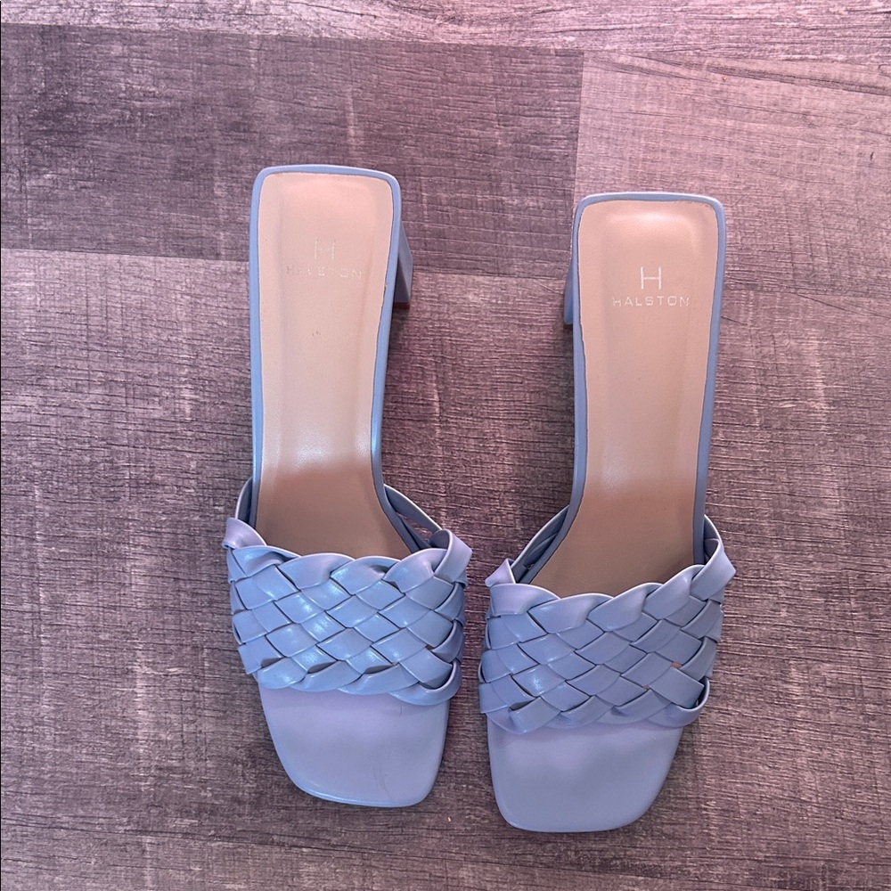 Halston Heritage Light Blue Woven Heels size 8